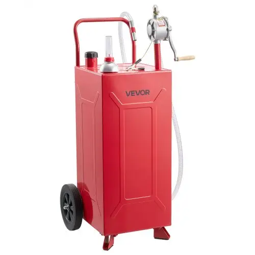 VEVOR 113,6L Brandstoftrolley Mobiel Tanksysteem met Handpomp, Draagbare Brandstoftank voor Auto, Grasmaaier, Boot, Met 2 Wielen & Oliepeilindicator, Voor Benzine & Diesel, Koolstofstaal, Rood