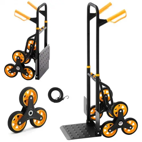 VEVOR Opvouwbare trapbeklimwagen, 150 kg draagvermogen, trapbeklimwagen met 6 wielen en 2 spanbanden, transportkar, trapbeklimwagen, stapelbare handkar, ideaal voor huishoudelijk gebruik, boodschappen doen en magazijnen.