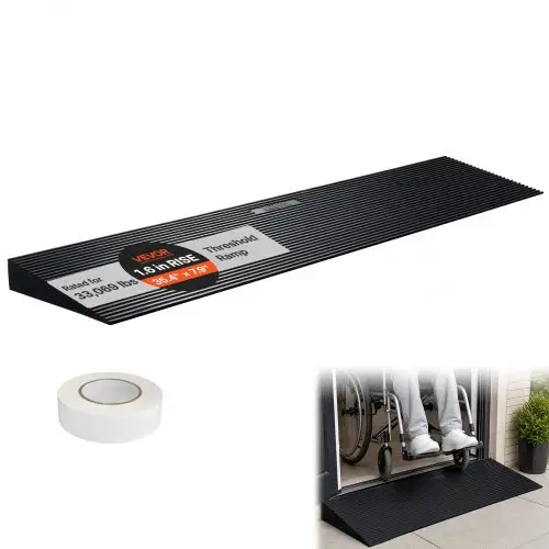 VEVOR Drempelhelling Massief rubberen deur Drempelhelling Max. draagvermogen tot 15 ton Stoeprandhelling 90 x 20 x 4 cm Rolstoelhelling met dubbelzijdige tape Toegangshelling Rubberen oprijplaat Zelfsnijdend