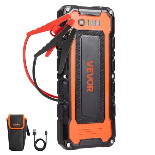 VEVOR Autostartbooster Powerbank 5000 A piekvermogen 12 V Draagbaar Zwart voor Benzinemotoren tot 9 L / Dieselmotoren tot 8,0 L, 3-standen LED-noodzaklamp, USB-uitgang, ABS & PC-behuizing