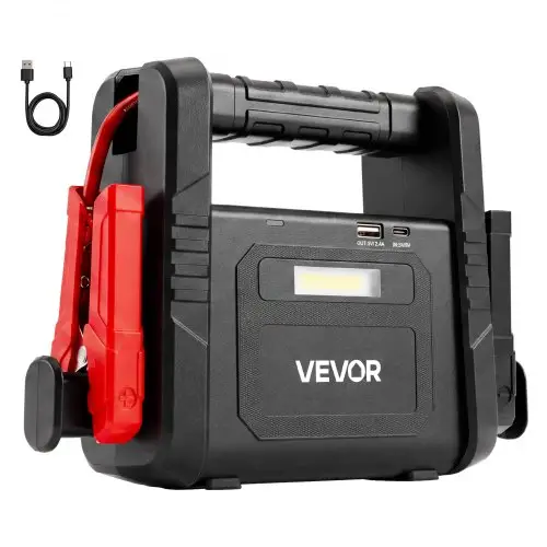 VEVOR Jump Starter Powerbank 6000 A piekvermogen 12 V draagbaar zwart starthulpapparaat voor benzine- en dieselvoertuigen tot 10 liter, 3-standen LED-noodzaklamp, USB-uitgang, ABS & PC-behuizing