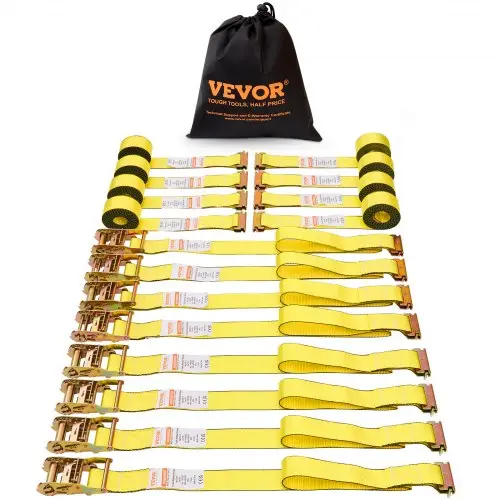 VEVOR Set van 8 spanriemen 0,05 x 4,6 m Spanriem 1995,8 kg Ratelspanriem Polyester riem Haakbevestigingsriem van koolstofstaal Ratelspanriem Ideaal voor motorfietsen Fietsen Kajaks UTV Boten ATV