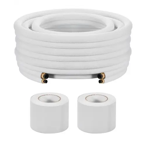 VEVOR koelmiddelleiding 30,48 m, koperen leiding met een buitendiameter van 6,4 en 12,7 mm, PE-geïsoleerde spiraal met flare-moeren en bevestigingsbanden, voor mini-split airconditioners, HVAC- of warmtepompsystemen.