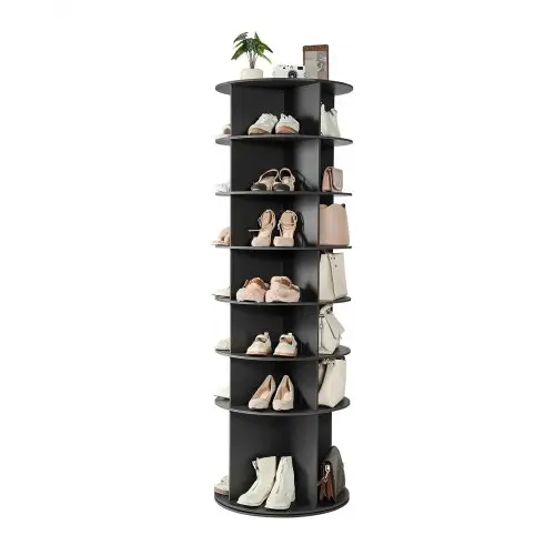 VEVOR Schoenenrek, Schoenenkast voor 28 paar schoenen (7 lagen), 360° draaibaar, Ruimtebesparende schoenenopbergoplossing, Schoenenrek voor slaapkamer, woonkamer, hal, Zwart, 598 x 598 x 1805 mm