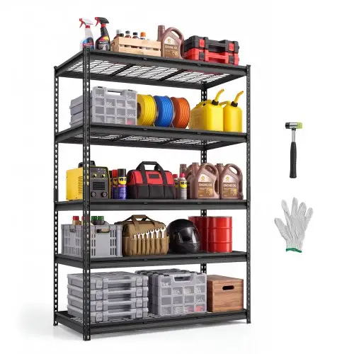 VEVOR 5-laags draadstalen stellingkast, 1219x610x1813mm, draagvermogen 1631kg, gaasstelling voor magazijn, garage, kelder en keuken, stalen constructie, in hoogte verstelbare schappen, draadgaaspanelen, zwart
