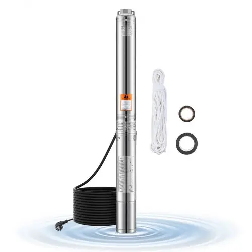 VEVOR Diepwaterpomp, 1100W ingangsvermogen, 100L/min. Debiet, 75m opvoerhoogte, met 20m kabel, dompelpomp, voor industriële irrigatie en thuisgebruik, IP68 waterdichte classificatie