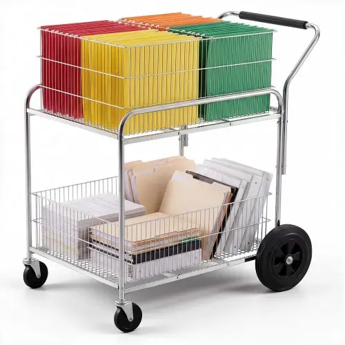 VEVOR Verrijdbare archiefwagen, 2 lagen, mobiele postwagen met vergrendelbare wielen, voor kantoorarchieven, robuuste archieforganizer, draagvermogen 120 kg, afmetingen: 95,4 x 56,9 x 96,5 cm