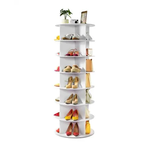 VEVOR Schoenenrek, Schoenenkast voor 28 paar schoenen (7 lagen), 360° draaibaar, Ruimtebesparende schoenenopbergkast, Schoenenrek voor slaapkamer, woonkamer, hal, Wit, 598 x 598 x 1620 mm