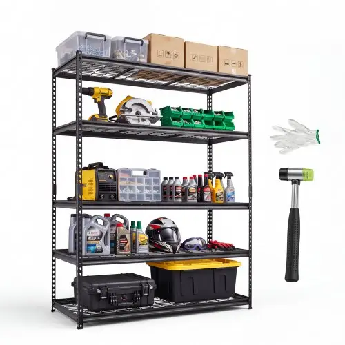 VEVOR 5-laags draadgaasstelling, 1526x612x1958mm, draagvermogen 1631kg, gaasstelling voor magazijn, garage, werkplaats en thuis, stalen constructie, in hoogte verstelbare schappen, draadgaaspanelen, zwart