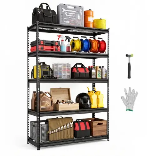 VEVOR 5-laags draadgaasstelling, 1219x450x1813mm, draagvermogen 1134kg, gaasstelling voor magazijn, garage, kelder en thuisgebruik, stalen frame, in hoogte verstelbare schappen, draadgaaspanelen, zwart