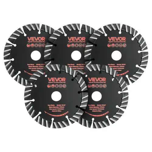 VEVOR 5 stuks diamantslijpschijven 133 mm, diamantzaagbladen met een boring van 20 mm en een segmenthoogte van 13 mm, max. 7000 tpm diamantslijpschijven voor droog/nat zagen, slijpschijf voor beton, metselwerk en steen.