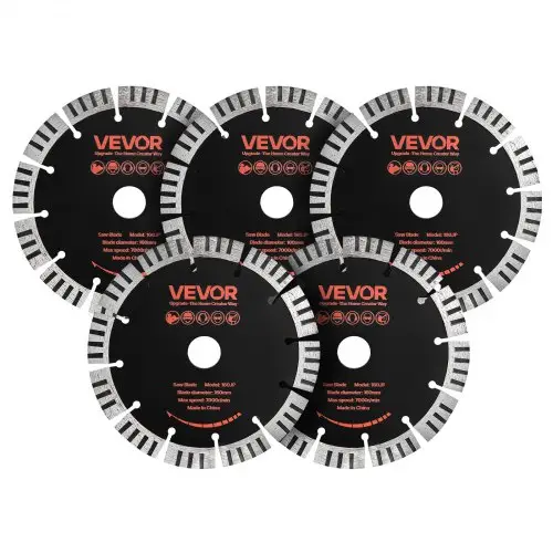 VEVOR 5 stuks diamantslijpschijven 160 mm, diamantzaagbladen met een boring van 22,2 mm en een segmenthoogte van 15 mm, max. 7000 tpm diamantslijpschijven voor droog/nat zagen, slijpschijf voor beton, metselwerk en steen.