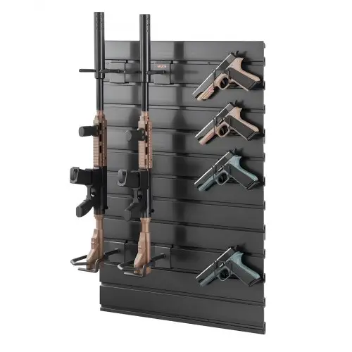 VEVOR Wandmontage Wapenrek voor 2 Geweren & 4 Pistolen, Geweerhouder met Haken, Geweerrek Gemaakt van Koolstofstaal (Frame) & PVC (Achterpaneel), Modulair Wapenopbergsysteem