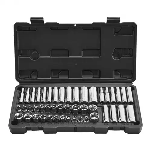 VEVOR 46-delige dopsleutelset, 6,4 mm aandrijving, SAE en metrische maten, diep en standaard, gereedschapsset voor monteurs met opbergkoffer, verchroomd CR-V-gelegeerd staal, voor autoreparatie
