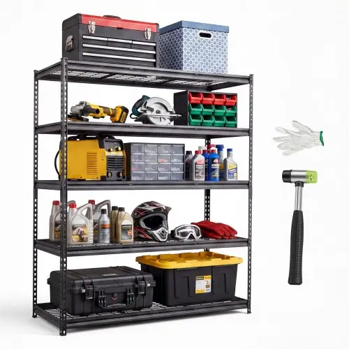 VEVOR 5-laags draadgaasstelling, 1526x612x1813mm, draagvermogen 1631kg, gaasstelling voor magazijn, garage, kelder en werkplaats, stalen constructie, in hoogte verstelbare schappen, draadgaaspanelen, zwart
