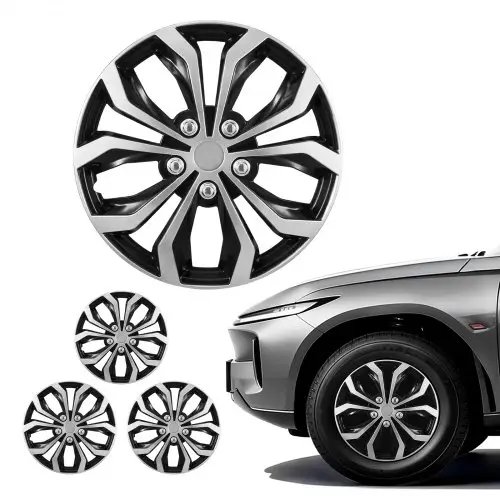 VEVOR 4x Universele Wielkappen 16 Inch, Wielkappenset gemaakt van ABS-kunststof, Verstelbare Wielkappen met 10 Spaken & Kliksysteem, R16 Wielkappen voor Decoratie & Stofbescherming, Zilver/Zwart