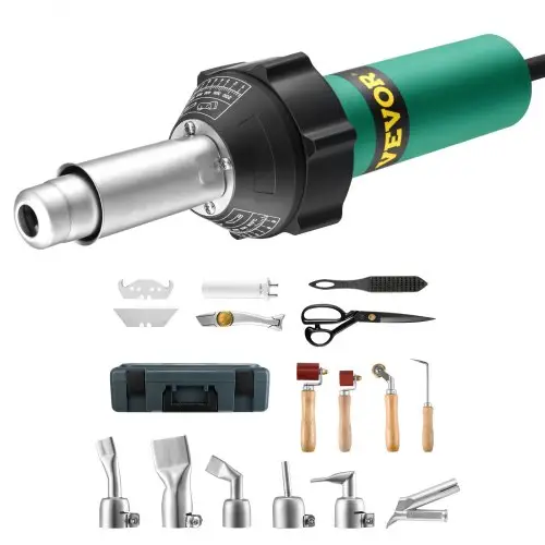 VEVOR Heteluchtlasapparaat voor kunststof, 1600W heteluchtpistool, 50-600°C PVC TPO Vinyl lasbrander, Heteluchtlasapparaatset met 17 accessoires - Gereedschapskist, mondstuk, rol, messen voor PP/PE/PVC