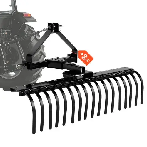 VEVOR grasmaaier hooihark 127 cm, 3-puntsophanging met 17 stalen tanden, geschikt voor tractoren van categorie 1, in hoek verstelbaar, krachtige grastrimmer voor gras, takken en maaisel.