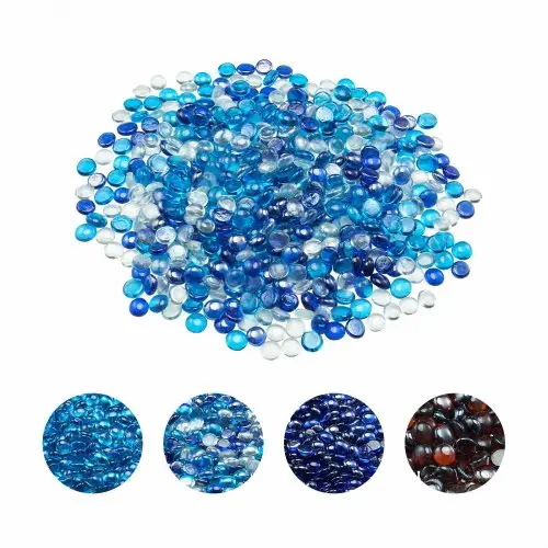 VEVOR Fire Glass, 4,5 kg hittebestendige glasstenen, 19 mm vuurkorfglaskralen, vuurkorfglasstenen, haardglas, vuurkristal, vuurkralen, voor open haard kobaltblauw/Caribisch/transparant