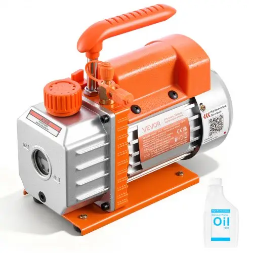 VEVOR vacuümpomp, 3,5 CFM 99 l/min, 1-traps, 180 W, geschikt voor R134a, R22 en R410a systemen, 4-polige motor, voor het onderhoud van auto-airconditioningsystemen en het ontgassen van harsen, incl. olie.