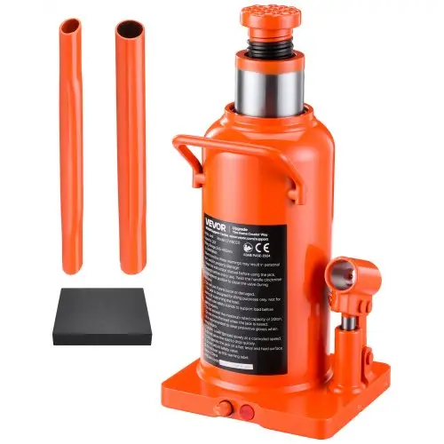 VEVOR hydraulische flessenkrik met een hefvermogen van 20 ton en een hefhoogte van 245–465 mm. Autokrik voor bouwvoertuigen, vrachtwagens, bussen en voertuigreparaties, met overbelastingsbeveiliging, verbrede voet en lange hendel.