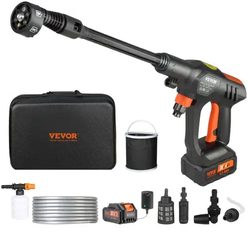 VEVOR Draadloze hogedrukreiniger, snoerloze waterdrukreiniger spuitpistool (250W 21V, 50bar, voor mobiele reiniging en irrigatie, 4L/min, inclusief accessoires en oplader)