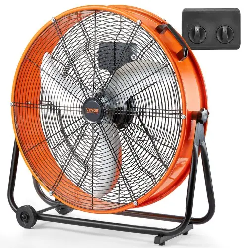 VEVOR Drum Fan, 24-inch vloerventilator, industriële ventilator met 3 versnellingen, 8600 CFM, 360° verstelbaar, windmachine, halventilator, trommelblazer voor magazijn, werkplaats, fabriek, kelder