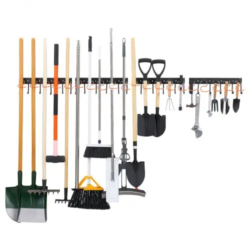 VEVOR Gereedschapshouder voor wandmontage, 1727,2 mm, draagvermogen 204 kg, voor wandmontage, koolstofstaal, 4 rails en 44 haken, inclusief schroeven en pluggen, gereedschapsorganizer voor garage, kelder en tuin.