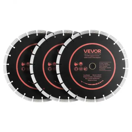 VEVOR 3-delige diamantslijpschijven 306 mm, diamantzaagbladen met een boring van 25,4 mm en een segmenthoogte van 13 mm, max. 6000 tpm diamantslijpschijven voor droog/nat zagen, slijpschijf voor beton, metselwerk en steen.