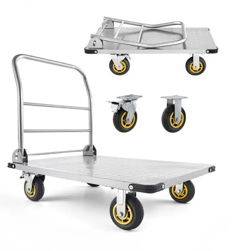 VEVOR opvouwbare platformwagen, 907 kg draagvermogen, transportwagen met zwenkwielen, handwagen met antislip laadoppervlak, opvouwbare transportwagen voor eenvoudige opslag, rolwagen 900x600 mm