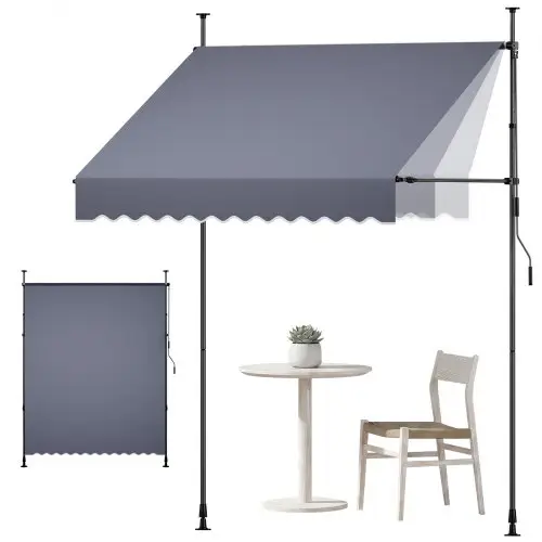 VEVOR Klemzonnescherm 2 m, in hoogte verstelbaar zonnescherm met handslinger, terraszonnescherm met UPF 80+ zonbescherming, zonnescherm, balkonzonnescherm, ideaal voor terras, balkon en tuin, donkergrijs