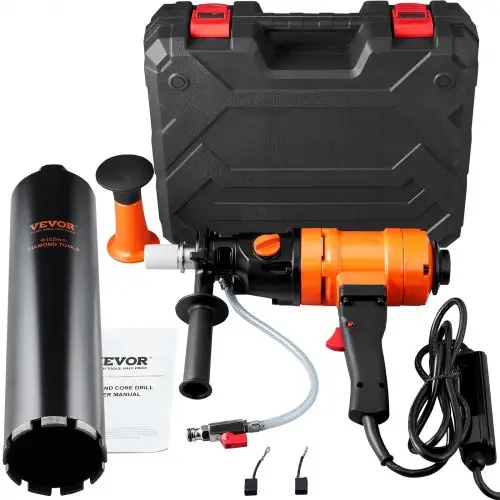 VEVOR Diamantboorinstallatie 1500W Diamantboormachine Kernboorapparaat 1100/2400 RPM Kernboormachine Nat boren, 8-10,2 cm Magneetboormachine Geschikt voor het boren in gewapend beton, marmer, enz.