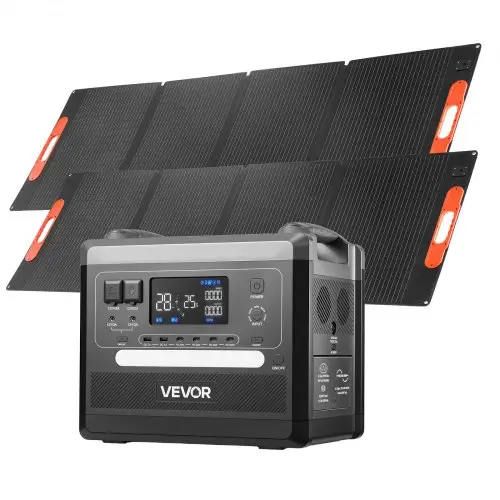 VEVOR draagbaar stroomstation, 2400W zonnegenerator met 2 opvouwbare zonnepanelen van 200W, uitbreidbare 2160Wh LiFePO4-accu met 10 uitgangen voor noodstroomvoorziening thuis, op de camping en in campers.