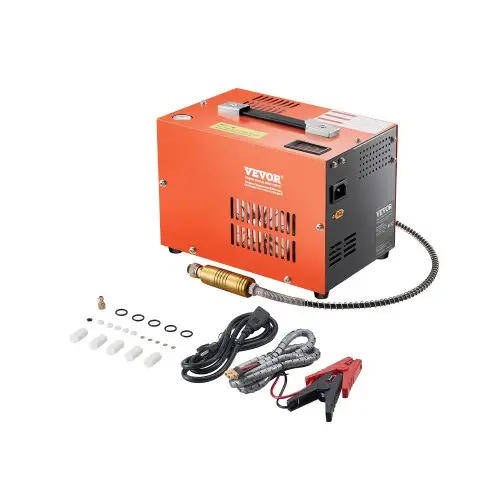 VEVOR PCP-luchtcompressor, 4500 PSI PCP-luchtgeweercompressor met ingebouwde converter en ventilator-koelsysteem, DC12V/AC230V-compressorpomp met handmatige stop voor luchtgeweren, paintballgeweren en duikflessen.