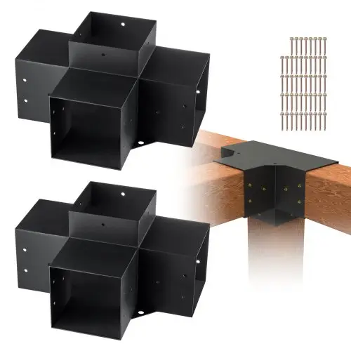 VEVOR set van 2 paalverbinders van 2 mm dikke staalplaten, paalhoek pergola hoekverbinder, houtverbinder 90° bootconstructie hoekbeugel, houten balk prieelbeugelset 390 x 270 x 202 mm