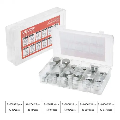 VEVOR 72-delige JIC hydraulische fittingen, industriële hydraulische dop en plug, slang- en pijpfittingset, dop en plugset, precisieschroefdraad in 37° sectiematen 4, 6, 8, 10, 12, 16