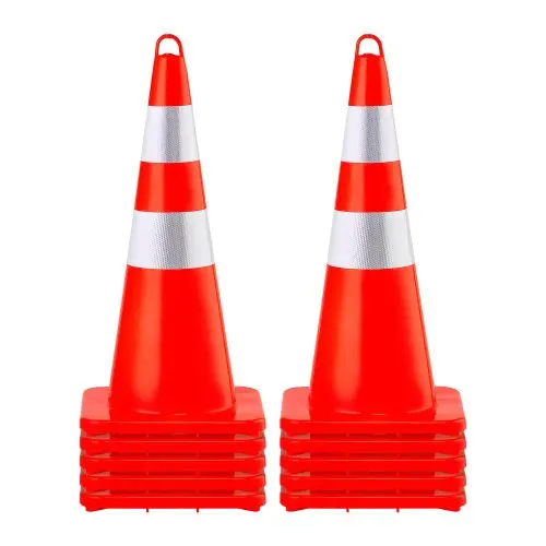 VEVOR Veiligheidskegels, 10 stuks 73 cm verkeerskegels, oranje PVC bouwkegels, 2 reflecterende kragen, verkeerskegels met verzwaarde voet en handring, voor verkeerscontrole