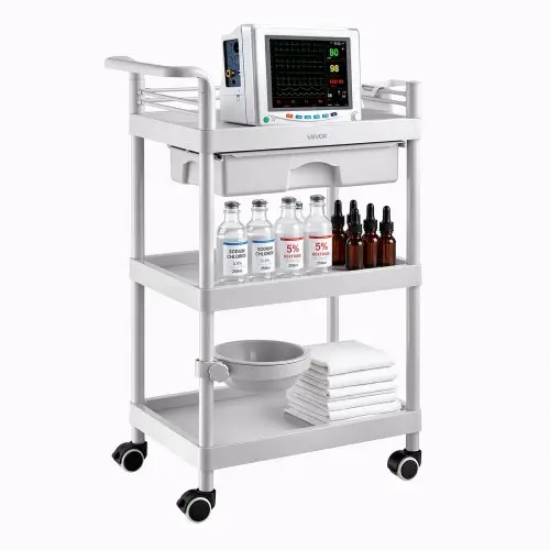 VEVOR Medische Trolley 50 kg Laboratoriumtrolley Medische Servicetrolley 60x34x88 cm, Transporttrolley voor Kliniek, Ziekenhuis, Schoonheidssalon, Laboratorium, Cosmetische Trolley met Planken, Lade, Wielen, PP-materiaal
