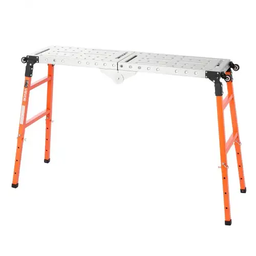 VEVOR 2-in-1 lasplatform en lastafel 1397x355,6 mm, draagvermogen 500 kg, opklapbare stalen werkbank voor werkplaats, garage, bouwplaats, met 4 wielen, 12 gereedschapssleuven en 14 mm montagegaten.