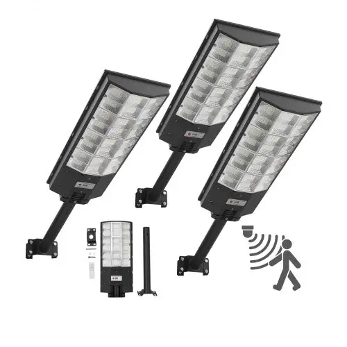 VEVOR Solar Straatverlichting 450.000LM, 8000W Straatlantaarn, Solarverlichting met Schemersensor, LED-schijnwerper met Bewegingsmelder, IP67 Waterdichte Buitenverlichting, voor Oprit & Tuin, 3-pack