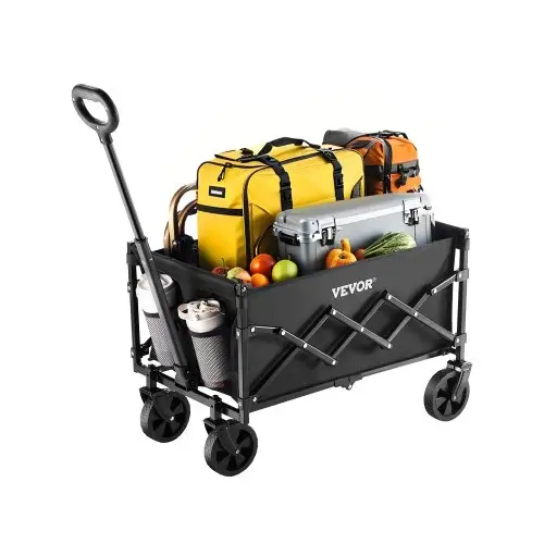 VEVOR Handkar 66 x 45 x 46 cm, 102 kg Opvouwbare transportkar met terreinwielen, Outdoor Utility Kar met verstelbare handgreep, Kampeerkar voor strand, supermarkt, tuin, zwart