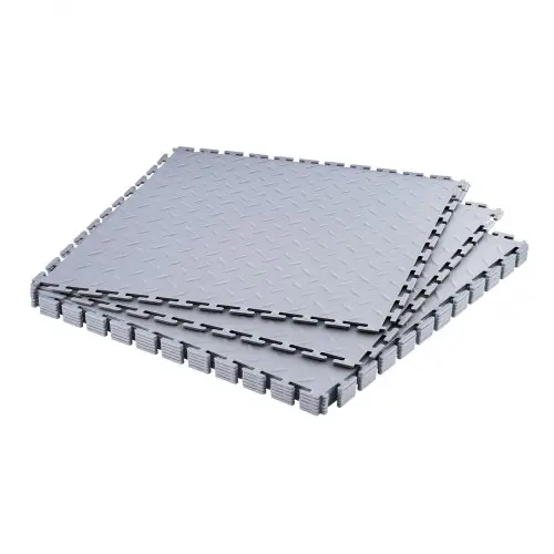 VEVOR PVC Garagevloeren, 8-pack 513x513x5 mm, Werkplaatsvloeren, Industriële vloeren, Klikinstallatie, Antislip PVC-matten met traanplaat voor werkplaats, magazijn, gereedschapsruimte, Lichtgrijs