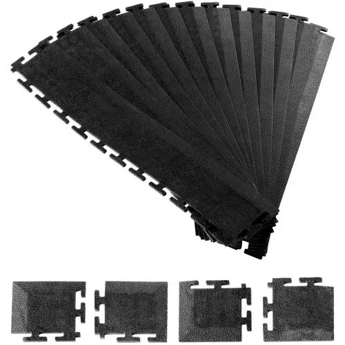 VEVOR Garagevloerrandafwerking, mannelijk, set van 12 stuks, 4 hoeken, klikmontage, PVC garagevloerrand, antislip, alleen compatibel met 4-zijdig in elkaar grijpende VEVOR-matten, zwart