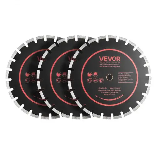 VEVOR 3-delige diamantslijpschijven 359 mm, diamantzaagbladen met een boring van 25,4 mm en een segmenthoogte van 11,8 mm, max. 4800 tpm diamantslijpschijven voor droog/nat zagen, slijpschijf voor beton, metselwerk en steen.