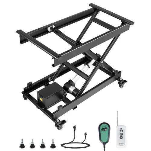 VEVOR Elektrische heftafel 76x44 cm, 150 kg draagvermogen, schaarheftafel, 200 tot 710 mm in hoogte verstelbaar hefplatform, salontafellift met 4 wielen, voor materiaalbehandeling en transport, zwart