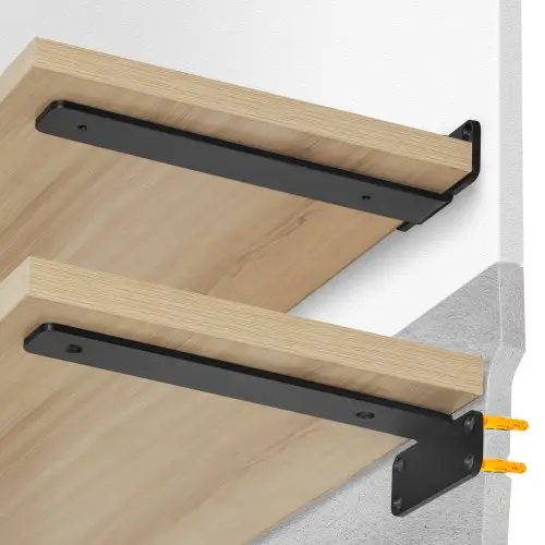 VEVOR Plankdragers, 310 x 100 x 45 mm, 6 stuks, robuuste zwevende plankdragers, plankdragers, 5 mm dikke matzwarte L-vormige plankdrager, stalen plankdragers met een draagvermogen van 72,6 kg