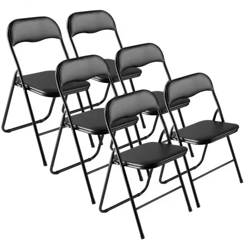 VEVOR 6-pack opvouwbare stoelen, opvouwbare leren stoel, draagbare kampeerstoel met metalen frame en gevoerd kussen, stapelbare stoelen voor binnen- en buitengebruik, opvouwbare stoel voor thuis, tuin, feestjes, zwart