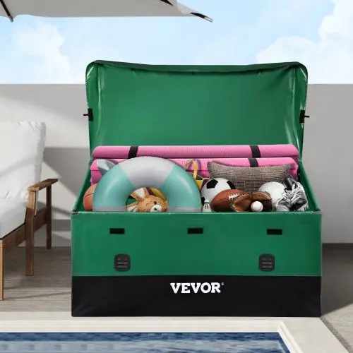 VEVOR Openlucht Opbergdoos, 660 L 155x63x75 cm Dekdoos met Gegalvaniseerd Frame, Waterbestendig Luchtdoorlatend Dek Opbergdoos, PE Zeildoek Terras Opbergdoos, voor Kamperen Tuin Zwembad, Bruin & Blauw