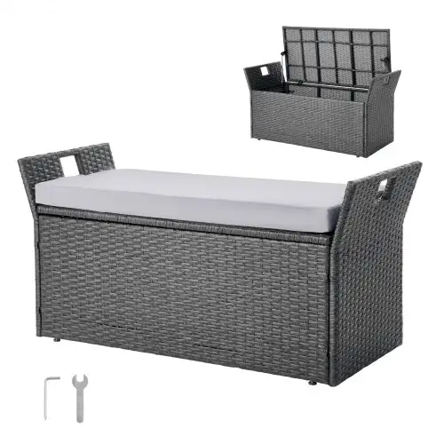 VEVOR Tuinbank met opbergruimte 180 kg, PE rotan bank, zitkist met kussen en handgreep, opbergbank, zit- en verandadecoratie voor terras, tuin en balkon, 104 x 45 x 52 cm