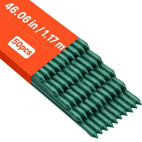 VEVOR Plantensteun, verpakking van 50 stuks, plantenstokken ⌀11x1170 mm, met kunststof gecoate metalen tomatenstokken, plantensteun met puntig uiteinde en antislipnoppen voor het kweken van klimplanten en groenten
